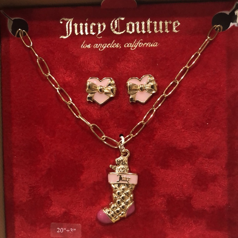 Juicy Couture pink stocking chain link necklace & pink heart shaped earrings set - Picture 5 of 14